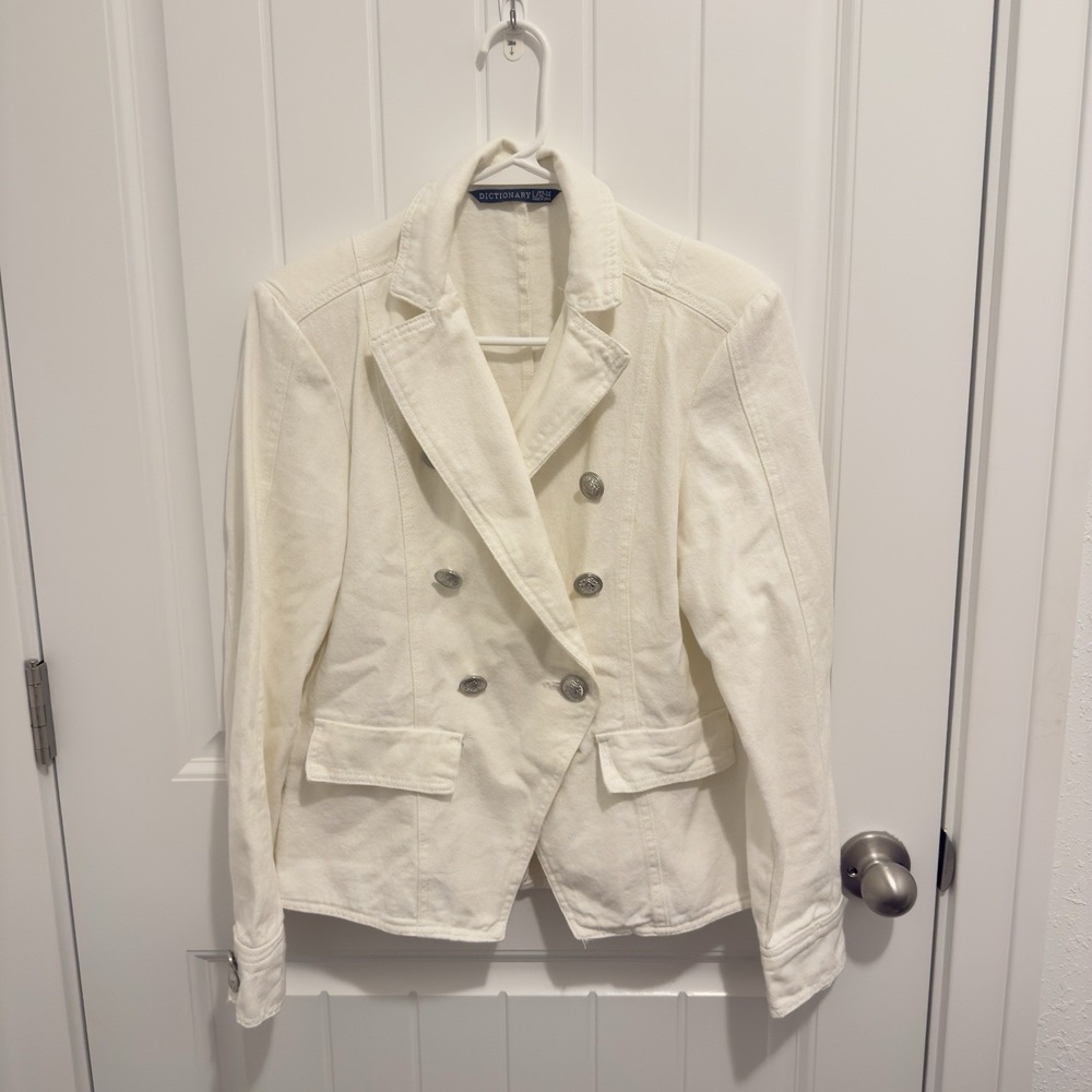 Dictionary‎ Women's White Jean Type Jacket Silver Buttons Size 12/14